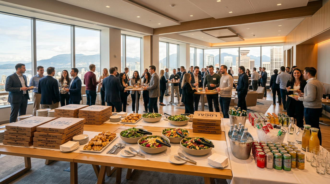 Large corporate event food setup